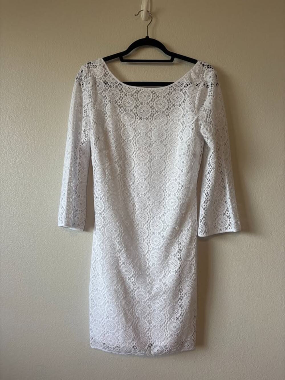 Lilly Pulitzer White Lace 3/4-Sleeve Shift Dress - Size M